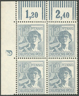 ALLIIERTE BES. 947DZ **, 1947, 12 Pf. Dunkelgrautürkis, Obere Linke Bogenecke Mit Druckereizeichen 2, Postfrisch, Pracht - Other & Unclassified