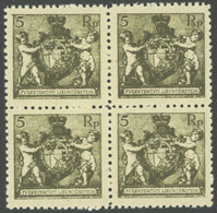 LIECHTENSTEIN 48B VB **, 1921, 5 Rp. Schwarzbräunlilcholiv, Gezähnt L 121/2, Im Viererblock, Postfrisch, Pracht, Mi. (20 - Other & Unclassified