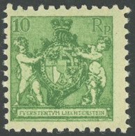 LIECHTENSTEIN 50A **, 1921, 10 Rp. Dunkelgelblichgrün, Gezähnt L 91/2, Postfrisch, Pracht, Mi. 85.- - Other & Unclassified