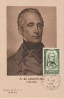 France Carte Maximum Centenaire De La Révolution De 1848 Lamartine Oblit Macon 1948 - 1940-1949