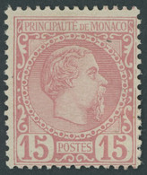 MONACO 5 *, 1885, 15 C. Mattrosa, Falzreste, Pracht, Mi. 360.- - Other & Unclassified