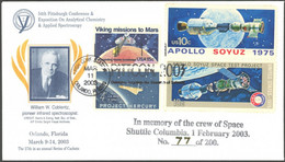 US-FLUGPOST 2003, Space Shuttle Columbia Katastrophe Vom 1.2., Mit 4 Verschiedenen Raumfahrtmarken Auf Mannschafts-Erinn - Other & Unclassified
