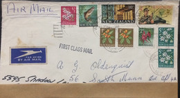 NEW ZEALAND 1968, COVER USED, FISH, PLANT, FRUIT, FLOWER, SOLDIER & TANK, FOREST & TIMBER, MULTI 9 STAMPS, WALLACE & ST. - Storia Postale