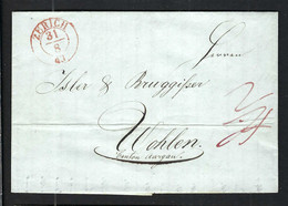 SUISSE Préphilatélie 1843: TB LAC De Zürich à Wohlen (AG) Du 31.8 Taxée 2 Et 4, CAD Rouge De "Zürich" - ...-1845 Préphilatélie