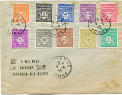 FRANCE ENVELOPPE AFFRANCHIE AVEC LES N°620 / 629 + CACHET " 8 MAI 1945 VICTOIRE HONNEUR AUX ALLIES " AVEC OBL AUXERRE... - 1944-45 Arco Di Trionfo