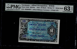 GERMANY 1944 BANKNOTES GERMANY/ ALLIED OCCUPATION- WWII ALLIED MILITARY CURRENCY 10 MARK PICK 194D PMG 63 UNC!! - Tweede Wereldoorlog