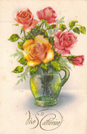 FANTAISIE - VIVE STE CATHERINE - BOUQUET DE ROSES DANS UN VASE - CARTE POSTALE ANCIENNE - Saint-Catherine's Day