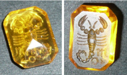 Rare Verre Taillé Gravé En Intaille Pour Cachet Sceau Bague, Signe Zodiaque Scorpion - Stempel & Siegel