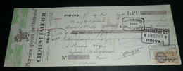 Rare Document Ancien, Chèque, Marrons Glacés De L'Arcèche Clément Faugier Privas, Timbre Fiscal 1935 - Cheques & Traveler's Cheques