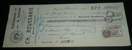 Rare Document Ancien, Chèque, Ets Du Barbicher Confiserie Confitures Fruits Confits Brive, Timbre Fiscal 1930 - Cheques & Traveler's Cheques