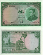 LAOS  5 Kip  ( ND 1962 King Sisavang Vong At Right + Pagoda & Elephant At Back ) - Laos