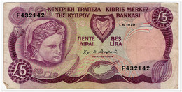 CYPRUS,5 POUNDS,1979,P.47,F+ - Chipre