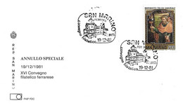 SAN MARINO - 1981 XVI Convegno Filatelico Di Ferrara (castello Estense) Su Busta Faip - 10192 - Châteaux