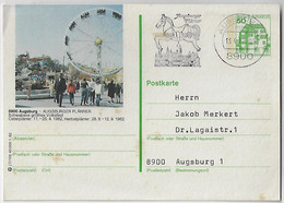 Germany 1982 Postal Stationery Card Internal Usage In Augsburg Augsburger Pläerrer Festival Ferris Wheel Cancel Carousel - Privé Postkaarten - Gebruikt