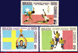 Ref. BR-1167-69 BRAZIL 1970 - WORLD CUP CHAMPIONSHIP,MEXICO, MI# 1262-64, SET MNH, FOOTBALL SOCCER 3V Sc# 1167-1169 - 1970 – Mexique