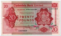 SCOTLAND,CLYDESDALE BANK LIMITED,20 POUNDS,1964,P.200,VF+ - 20 Pounds