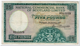 SCOTLAND,NATIONAL COMMERCIAL BANK OF SCOTLAND LIMITED,5 POUNDS,1961,P.270,F-VF - 5 Pounds