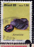 BRAZIL BRASIL BRASILE BRÉSIL 1989 CUT AND UNCUT GEMSTONES AMETHYST AMETISTA 1.50cr USATO USED OBLITERE' - Gebraucht