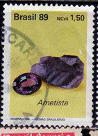 BRAZIL BRASIL BRASILE BRÉSIL 1989 CUT AND UNCUT GEMSTONES AMETHYST AMETISTA 1.50cr USATO USED OBLITERE' - Gebruikt