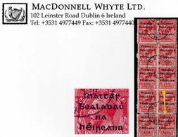 Ireland 1922 Dollard Rialtas 5-line Overprint In Black Piece With Ten 1d Used DUBLIN 18 AU 22, One With "Short L In  Ria - Usati