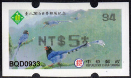 2016 Automatenmarken China Taiwan PHILATAIPEI Blue Magpie Birds MiNr.36 Black Nr.94 ATM NT$5 Xx Etiquetas Frama - Distributori