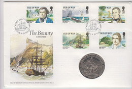 Isle Of Man 1989 Crown Coin Cover - Mutiny On Bounty - Île De  Man