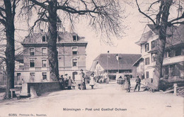 Münsingen BE, Post Und Gasthof Ochsen, Rue Animée + Cachet Linéaire MÜNSINGEN (21.4.1906) - Münsingen