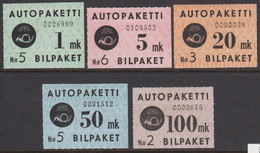 1949-1950. FINLAND. AUTOPAKETTI - BILPAKET. Rose And Triangels.__ Complete Set (5 V.). Hinged... (Michel 1-5) - JF529531 - Postbuspakete