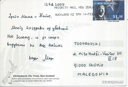 New Zealand - Auckland,Tram Station Postcard Via Macedonia 2000,stamp : 2000 Lord Rutherford, Splitting The Atom,Science - Cartas & Documentos