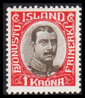 1920. ISLAND. Official. Christian X. 1 Kr. Carmine/grey.  Never Hinged. Beautiful Stamp.  (Michel D40) - JF529678 - Servizio