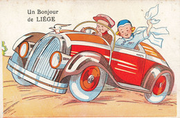 Illustrateur - Un Bonjour De Liège - Couple Dans Une Voiture - Colorisé - Edit. E.H. - Carte Postale Ancienne - Unclassified