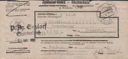 1939. DEUTSCHES REICH. Zpatechni Listek - Rückschein Cancelled WEIDENAU 25. V.39 + Sudetenland. Interestin... - JF306461 - Sudetenland