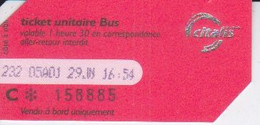 974 - ILE DE LA REUNION - ANCIEN Ticket  ROUGE  - BUS CITALIS - TICKET UNITAIRE VENDU A BORD UNIQUEMENT - Monde