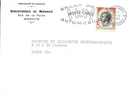 MONACO - TIMBRE N° 544   - RAINIER III   - 1964 -  TARIF DU 1 1 60  -  FLAMME  : GRAND PRIX DE MONTE CARLO AUTOMOBILE - Storia Postale