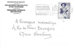 MONACO - TIMBRE N° 1919   - MUSEE PEINTRE  - 1994 - TARIF DU 5 7 93   - FLAMME  : XXXIE FESTIVAL DE TELEVISION - Storia Postale