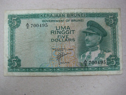 1967 BRUNEI DARUSSALAM 5 DOLLAR $5 BANKNOTE 5 Ringgit Used - Brunei