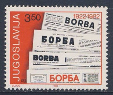 Jugoslavija Yugoslavia 1982 Mi 1917 YT 1803 ** Mastheads Newspaper "Borba" / 60 Jahre Zeitung / Journal - Sonstige & Ohne Zuordnung