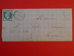 BO12  FRANCE BELLE LETTRE  RR 1866 CASTRES A PREIGNAC   +NAP. N°22+CACHET VARIETé+  AFFR. INTERESSANT++ - 1862 Napoleon III