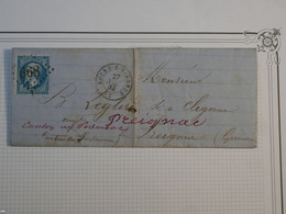 BO12  FRANCE BELLE LETTRE   1866  BOURG A PREIGNAC   +NAP. N°22 +REDISTRIBUé++  AFFR. INTERESSANT++ - 1862 Napoléon III