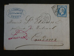 BO12  FRANCE BELLE LETTRE   1867  ROUEN A CODOM REDISTRIBUé   +NAP. N°22 ++  AFFRANC. INTERESSANT++ - 1862 Napoléon III.