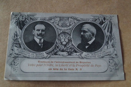 Liste N° 3,Bruxelles élections 1912 ,Superbe Ancienne Carte Publicitaire,originale Pour Collection - Hombres Políticos Y Militares