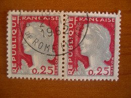 France Obl Paire  N° 1263 - 1960 Marianne (Decaris)