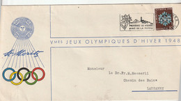 Lettre Vè Jeux Olympiques Hiver ST MORITZ Cachet Flamme BERN 25/2/1948 Pour Messerli Lausanne Suisse - Winter 1948: St-Moritz