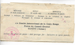 CROIX ROUGE 39/40 Message Familial Comité De Genève Cachet LE CAIRE Croix Rouge + Genève + Censure Egyptienne     ...G - Croix Rouge