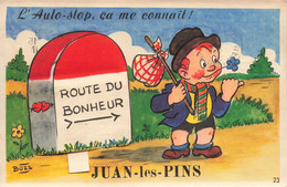 Carte à Système - L'autostop ça Me Connaît - Juan Les Pins - Tampin Spécial - Carte Postale Ancienne - Mechanical