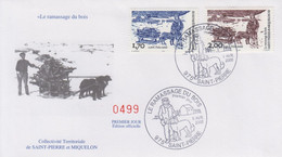 Enveloppe  FDC  1er  JOUR    SAINT  PIERRE  Et  MIQUELON    Le   Ramassage  Du   Bois   2000 - FDC