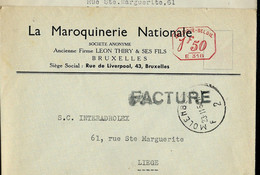 Env. (ent.)  Firme:  Maroquinerie Nationale ( EMA 1F50 - E 318) Obl. MOLENBEEK - F 2 F - 23/11/54 - ...-1959