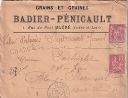 France Marcophilie - Département De L'Indre Et Loire - Bléré - Lettre Chargée Type Sage - 1877-1920: Semi Modern Period