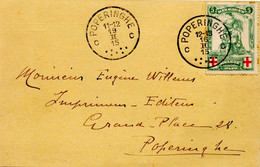 BELGIQUE - COB126 SIMPLE CERCLE POPERINGHE SUR CARTE POSTALE, 1915 - Zone Non Occupée