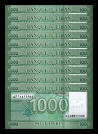 Líbano Lebanon Lot 10 Banknotes 1000 Livres 2016 (2022) Pick 90d Serie K228 Hybryd Rare Sc Unc - Libanon